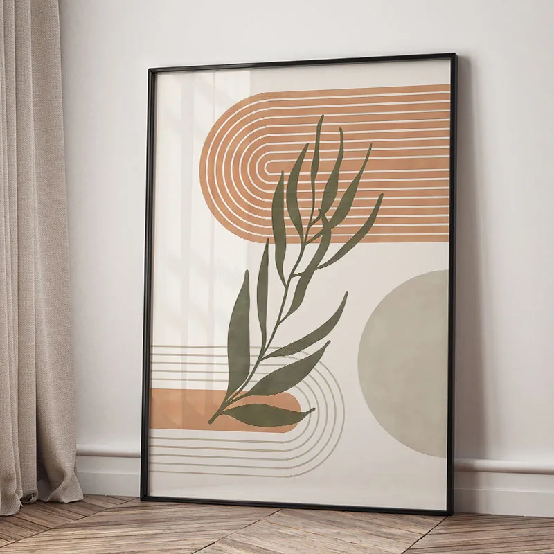 Plakat boho z liśćmi, słońcem i tęczą Wzór 4