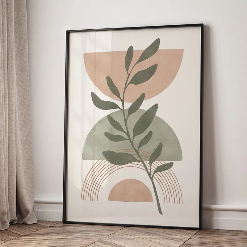 Plakat boho z liśćmi, słońcem i tęczą Wzór 5