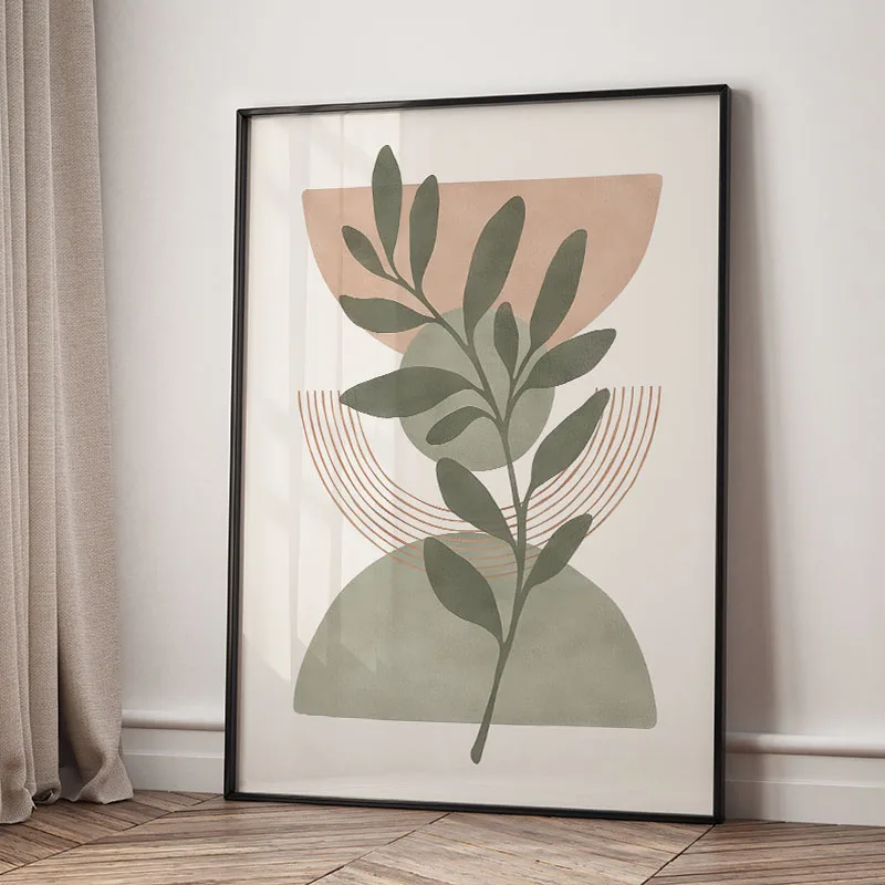 Plakat boho z liśćmi, słońcem i tęczą Wzór 7