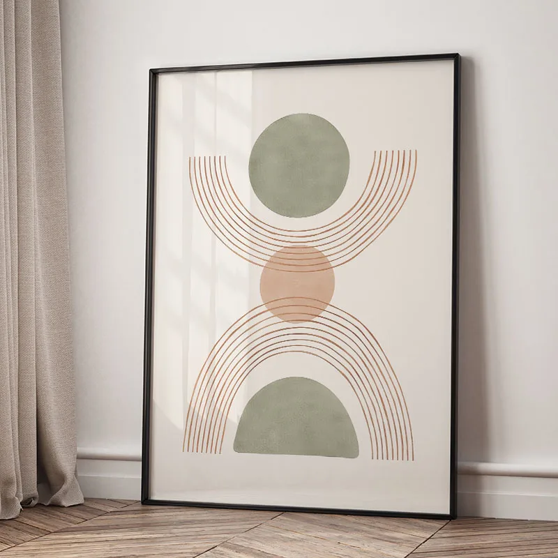 Plakat boho z liśćmi, słońcem i tęczą Wzór 8