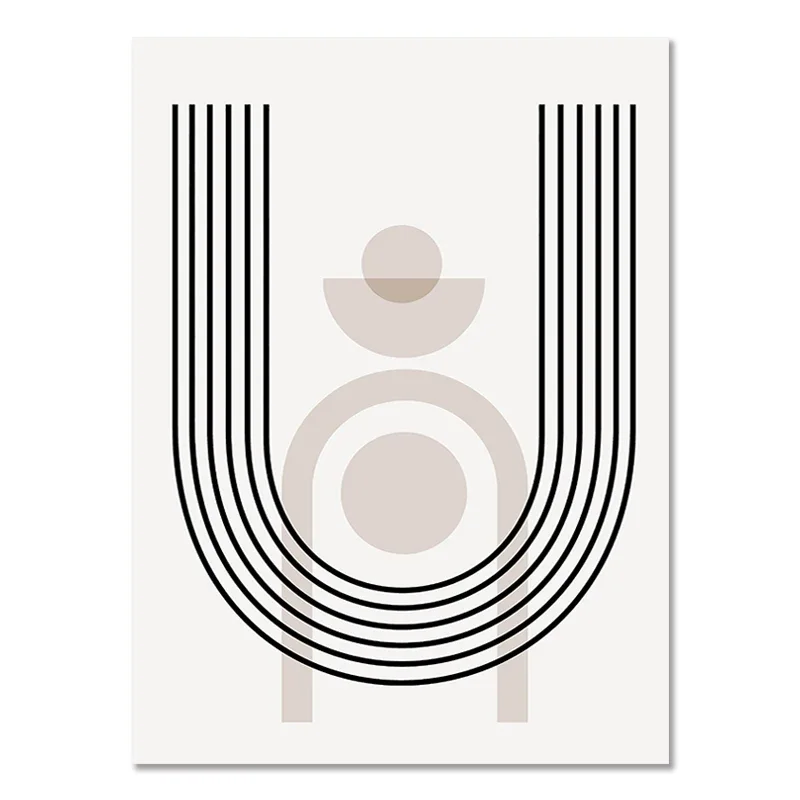 Plakat boho geometryczny - linie czarno-beżowe Wzór 7