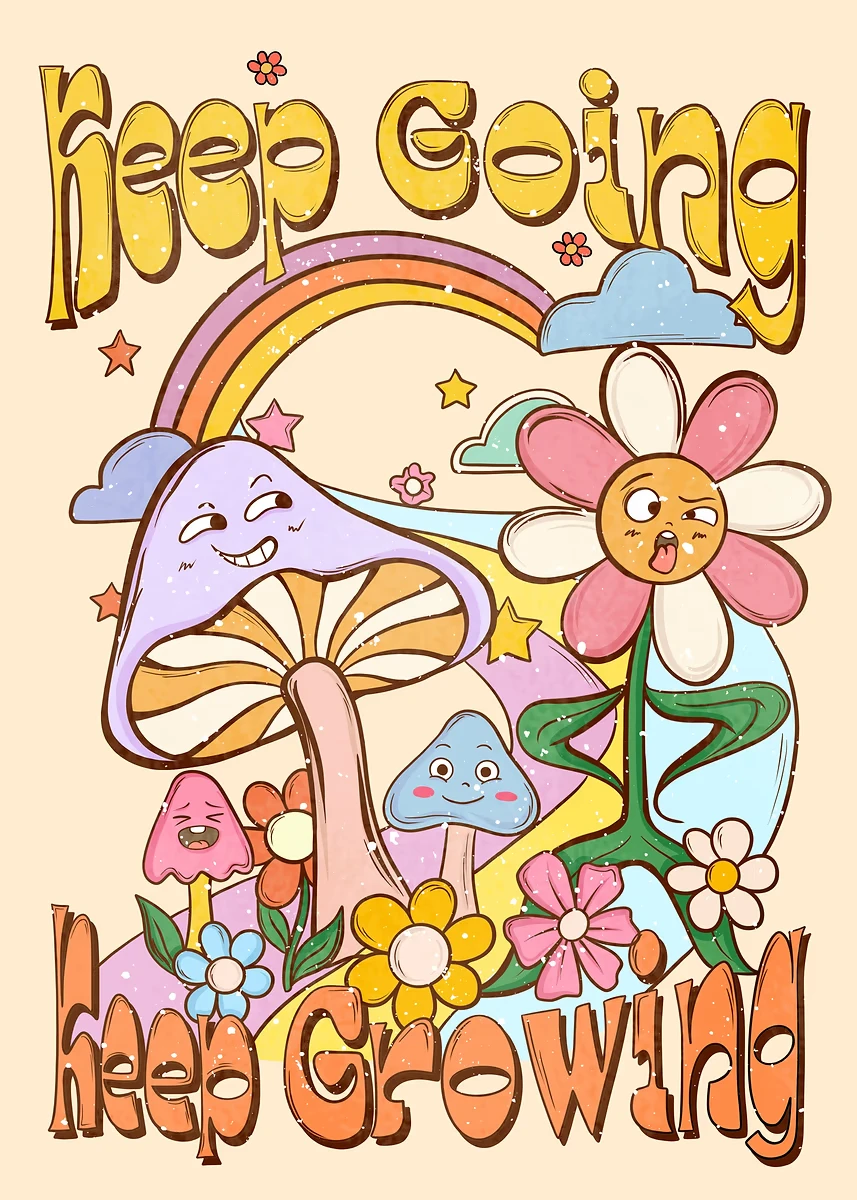 Plakat boho hippie kwiaty retro Jasnozielony
