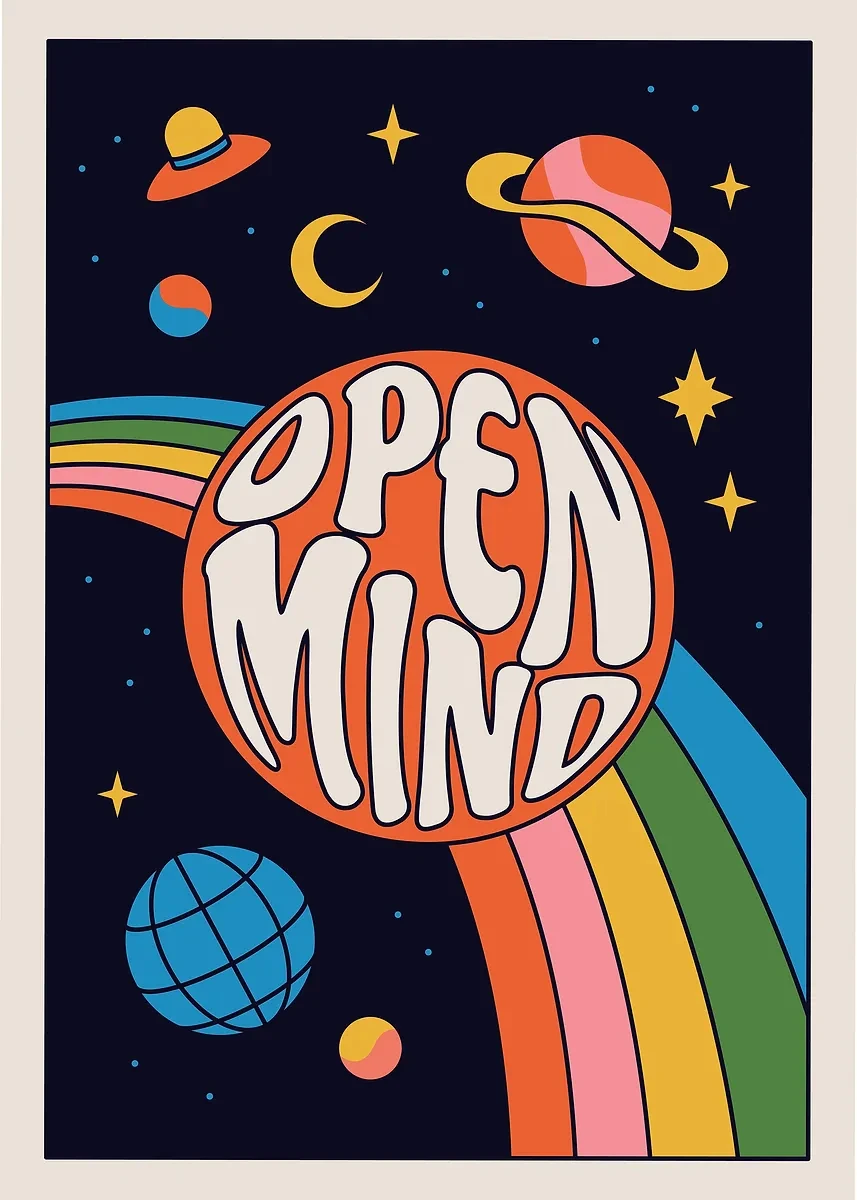 Plakat boho hippie kwiaty retro Jasnożółty