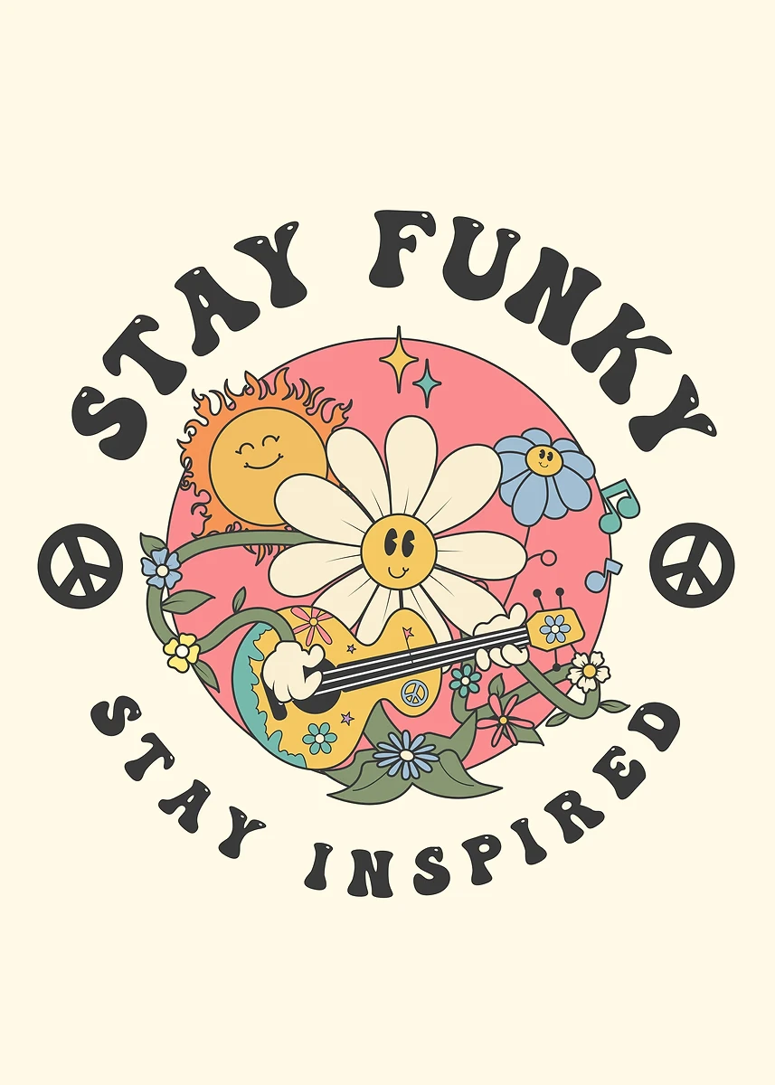 Plakat boho hippie kwiaty retro Jasny