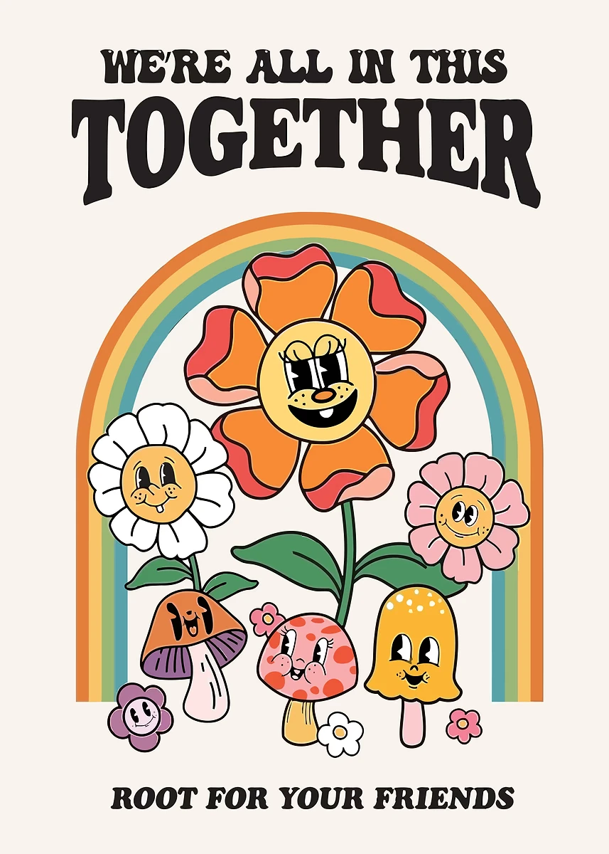 Plakat boho hippie kwiaty retro Pomarańczowy