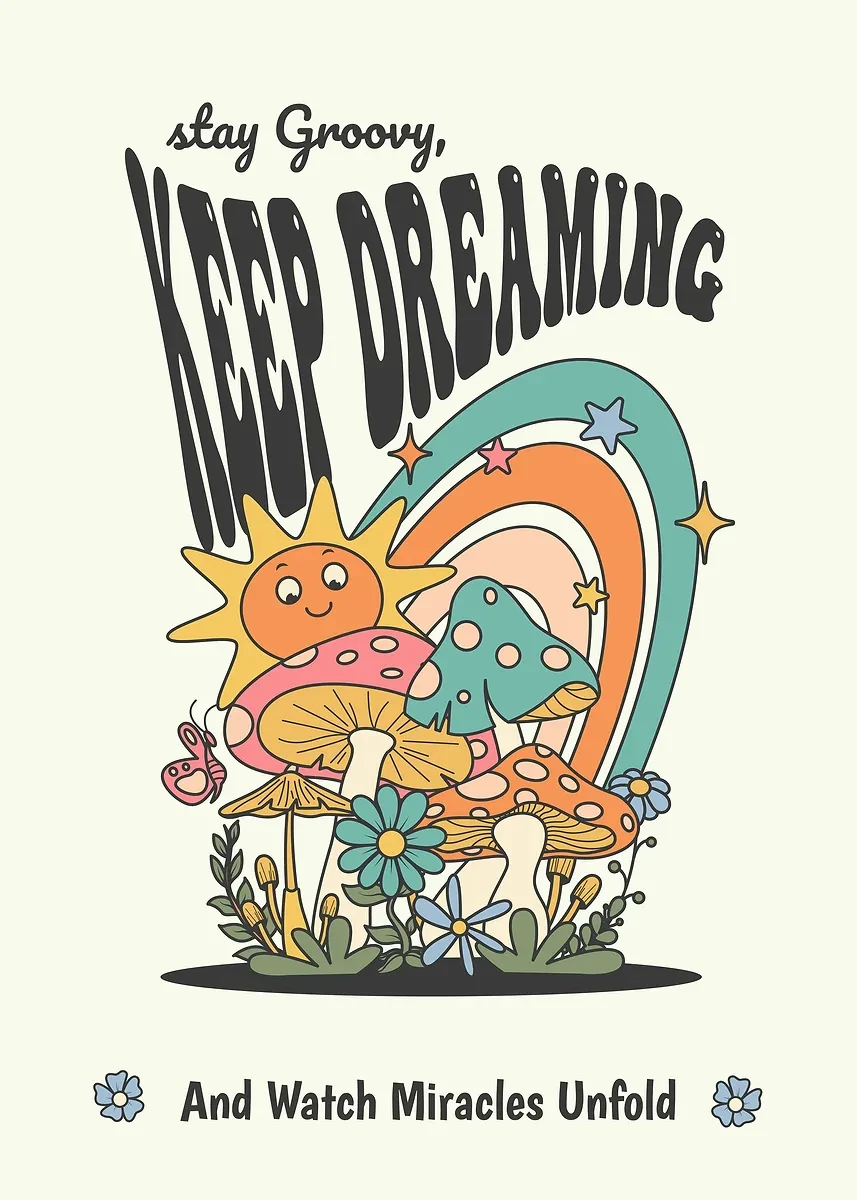 Plakat boho hippie kwiaty retro Wielo