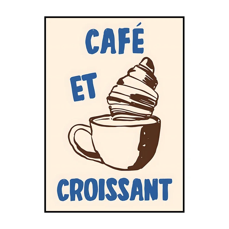 Plakat boho kawa i croissant Różowy