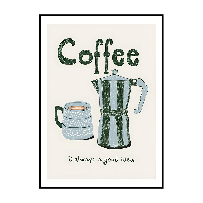 Plakat boho kawa i rogaliki Coffee Club Głęboka zielona
