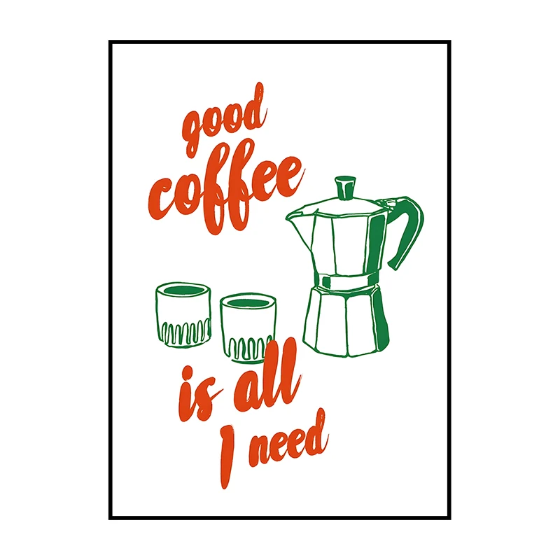 Plakat boho kawa i rogaliki Coffee Club Zielony
