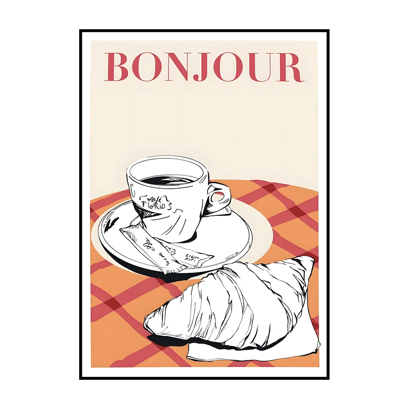 Plakat boho kawa i rogaliki Coffee Club żółty