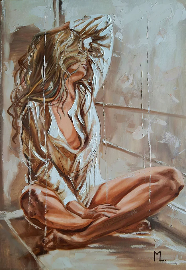 Boho kobieta na plaży - abstrakcyjny portret Fioletowy