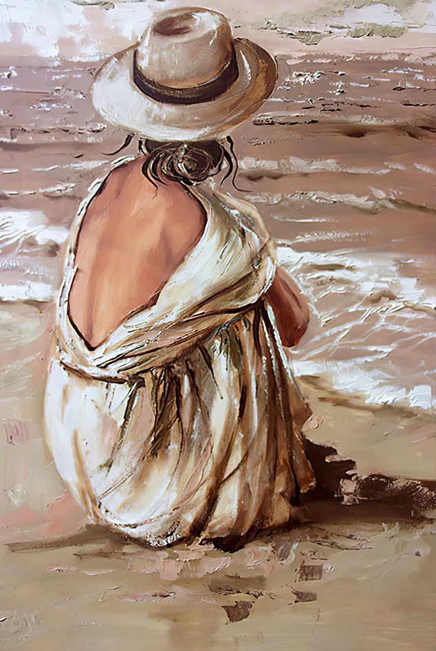 Boho kobieta na plaży - abstrakcyjny portret Granatowy