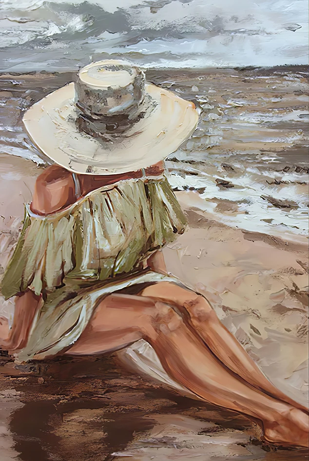 Boho kobieta na plaży - abstrakcyjny portret Niebieski