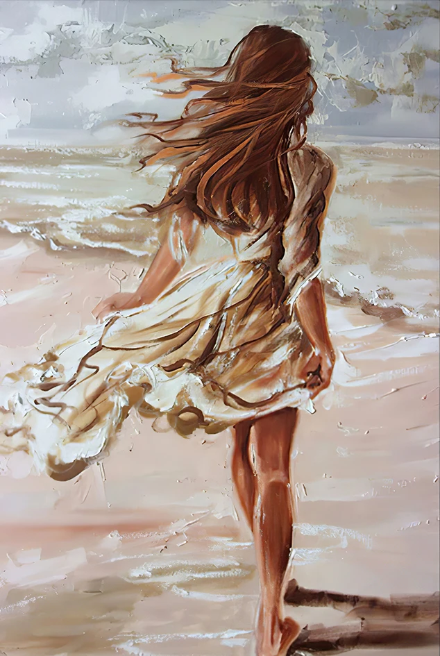 Boho kobieta na plaży - abstrakcyjny portret żółty