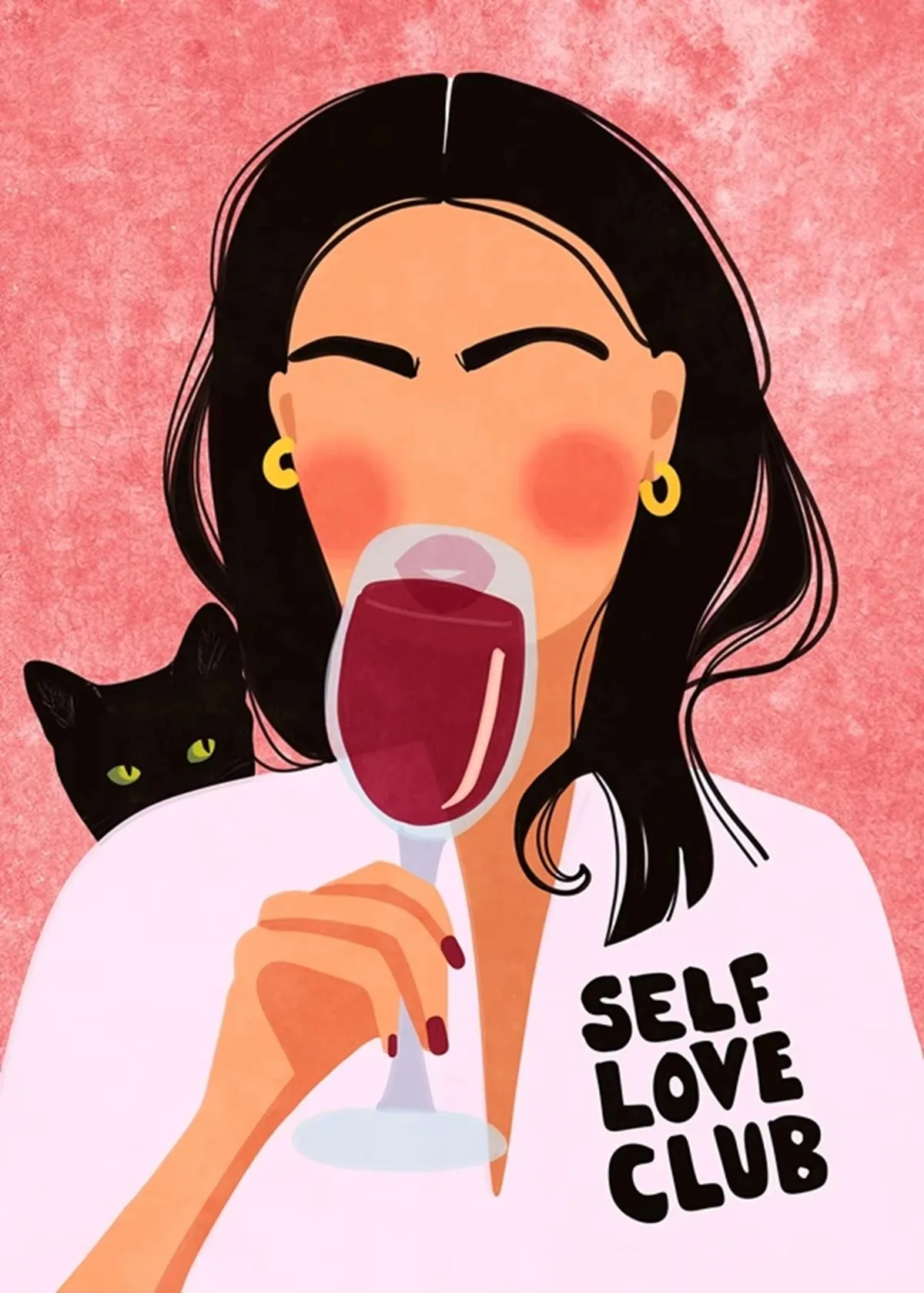 Plakat boho dziewczyna z winem Pomarańczowy
