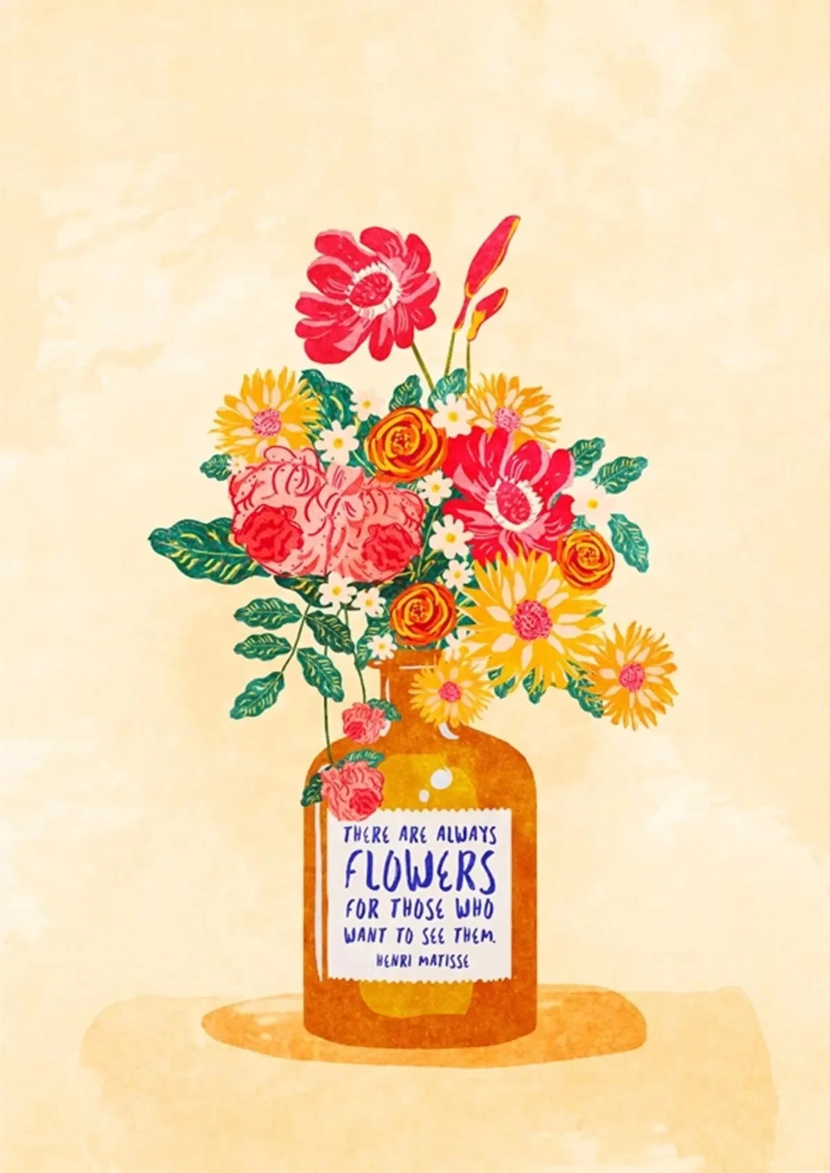 Plakat boho dziewczyna z winem żółty