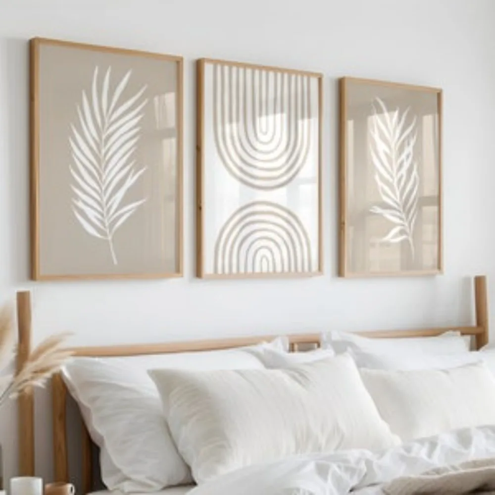 Plakat boho z liśćmi palmy w beżu Wzór 3
