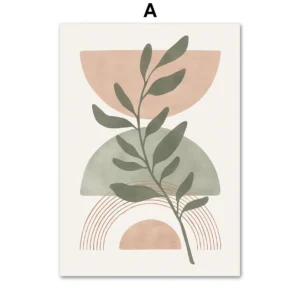 Plakat boho z liśćmi, słońcem i tęczą Wzór 1
