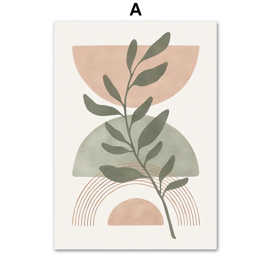 Plakat boho z liśćmi, słońcem i tęczą Wzór 1