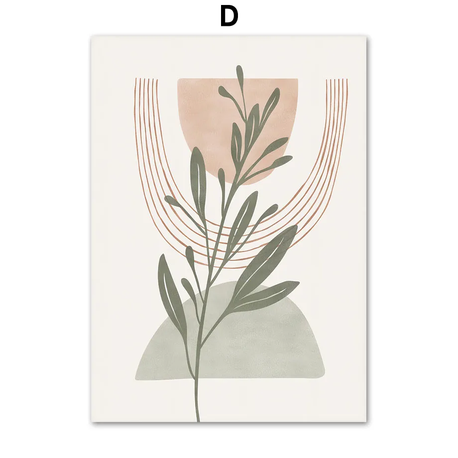Plakat boho z liśćmi, słońcem i tęczą Wzór 7
