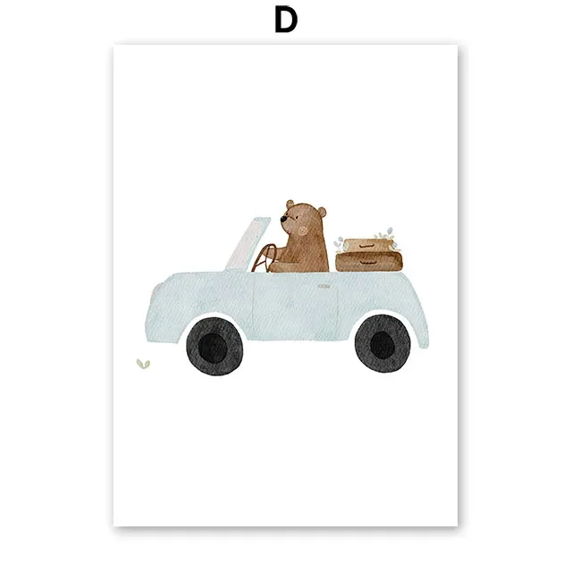 Plakat boho miś i pojazdy - dekoracja dziecięca Wzór 3