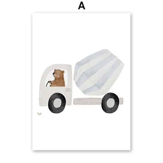 Plakat boho miś i pojazdy - dekoracja dziecięca Wzór 6