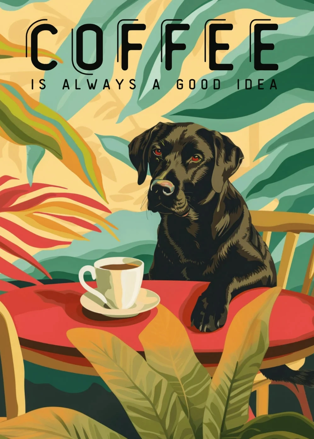 Plakat boho pies i kot z kawą Wzór 8