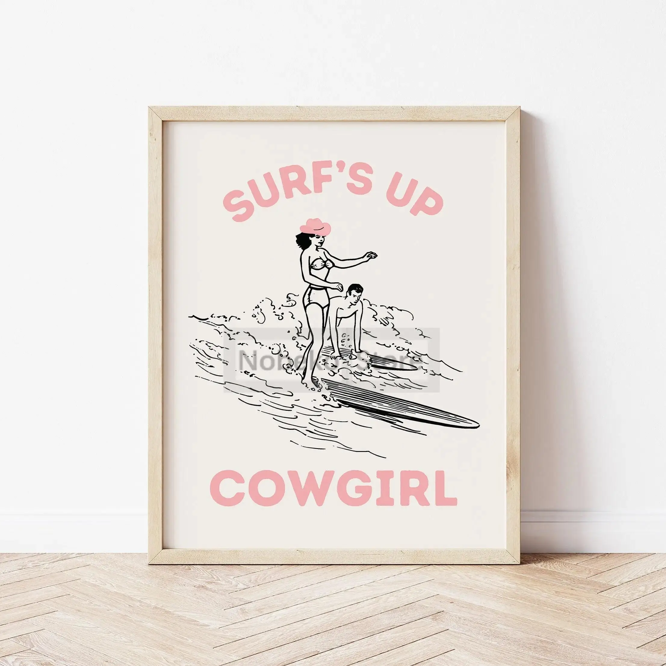 Plakat boho plaża i surfing - cytat letni Jasny