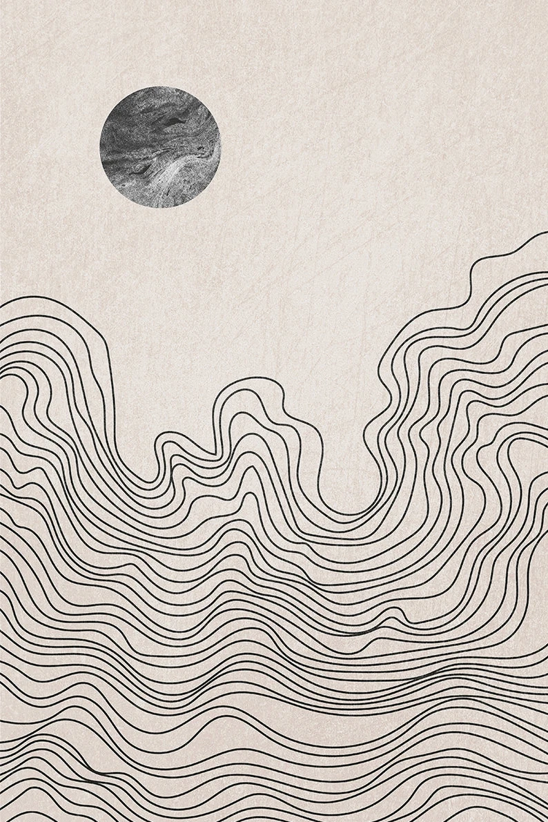 Plakat boho słońce i księżyc line art By 2