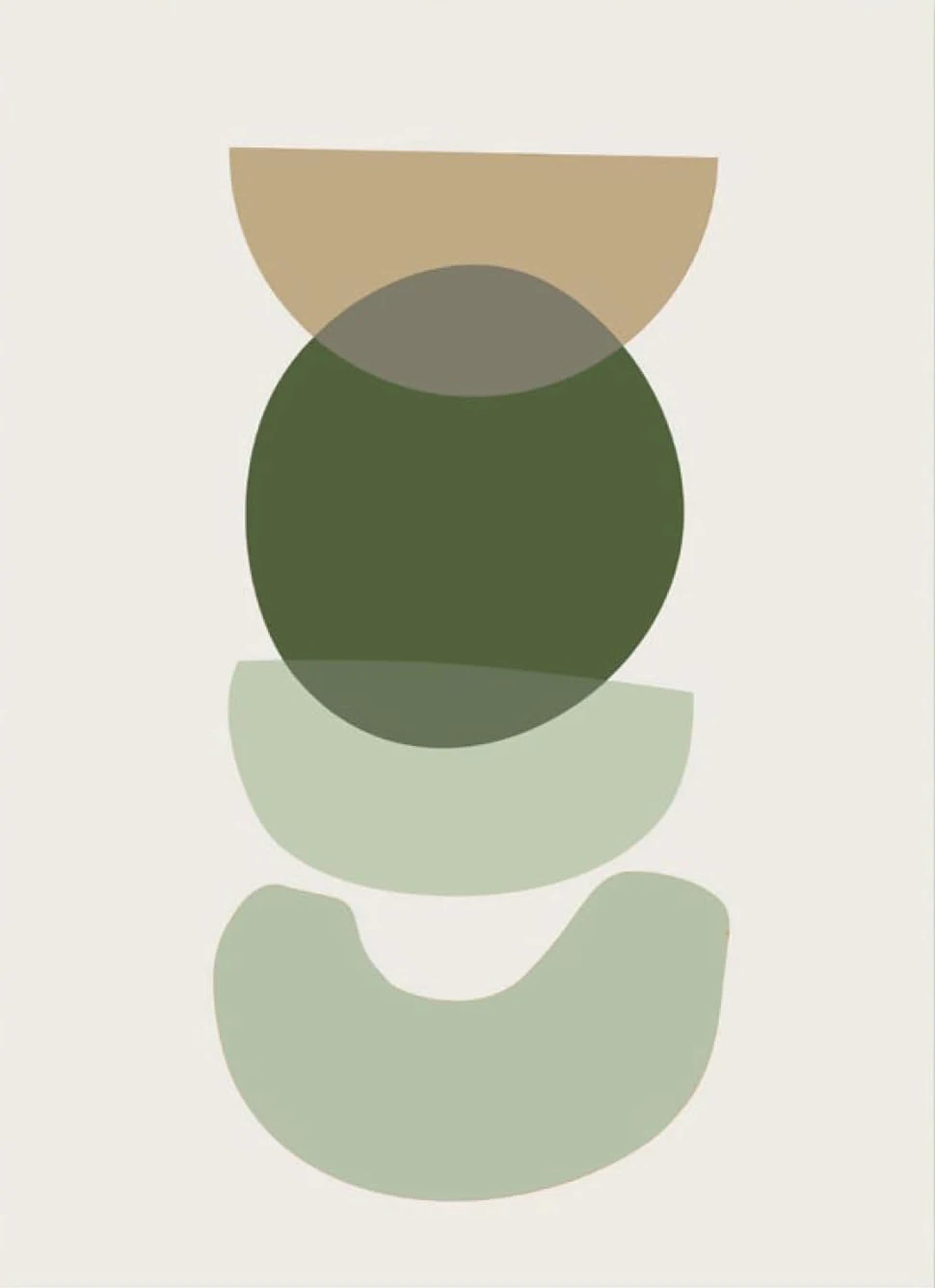 Plakat boho szałwiowa zieleń rośliny i geometria Biały