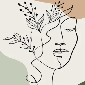Plakat boho szałwiowa zieleń rośliny i geometria Zielony