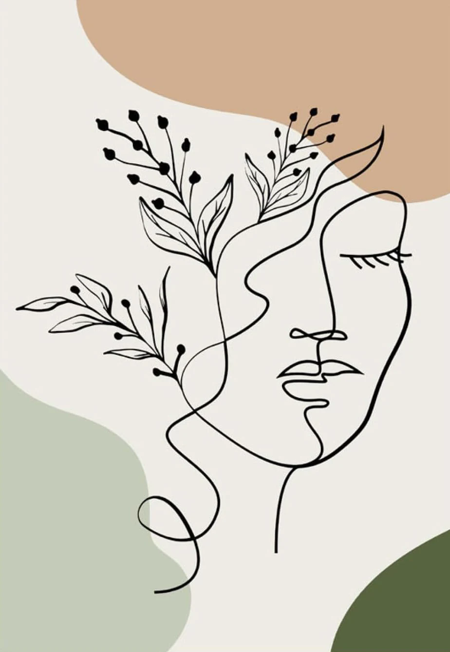 Plakat boho szałwiowa zieleń rośliny i geometria Zielony