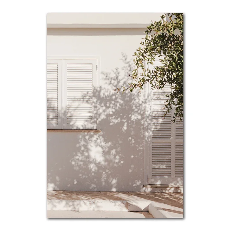 Plakat boho – zielone liście i architektura Picture a
