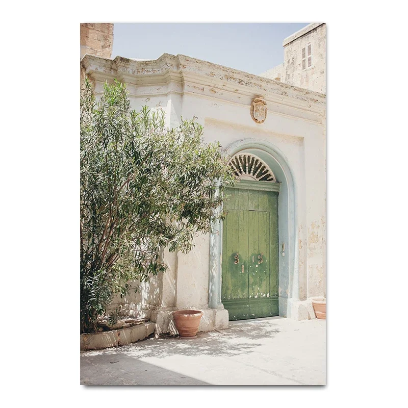 Plakat boho – zielone liście i architektura Picture n