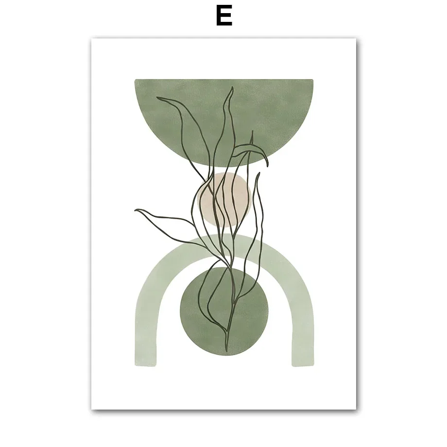 Plakat boho zielone liście i geometria Wzór 1