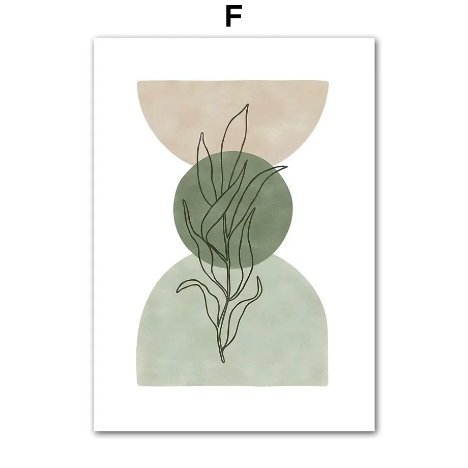 Plakat boho zielone liście i geometria Wzór 2