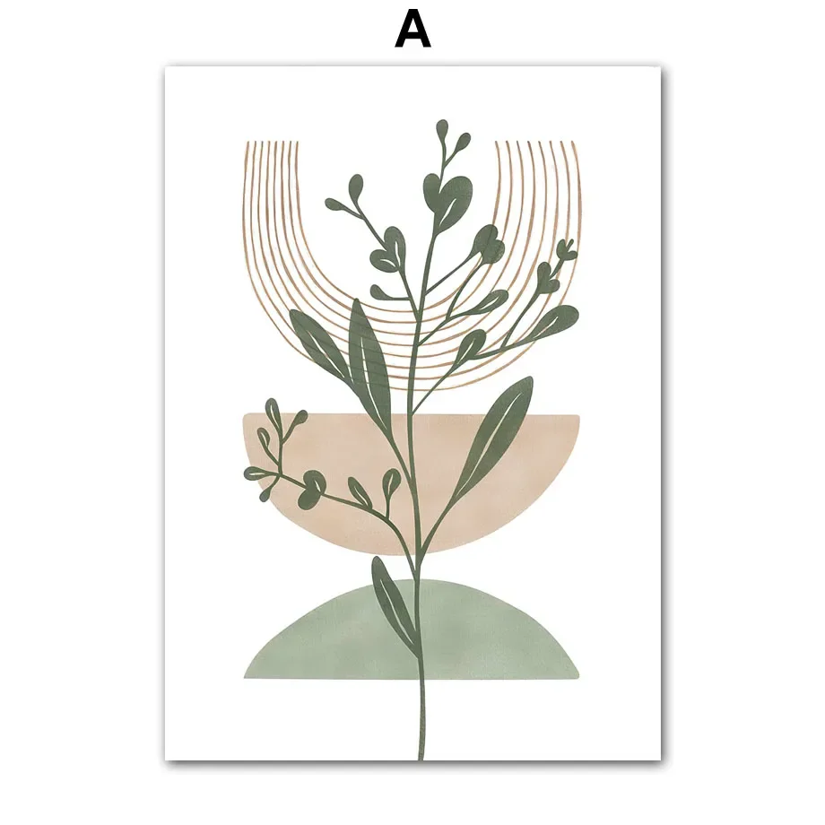 Plakat boho zielone liście i geometria Wzór 5