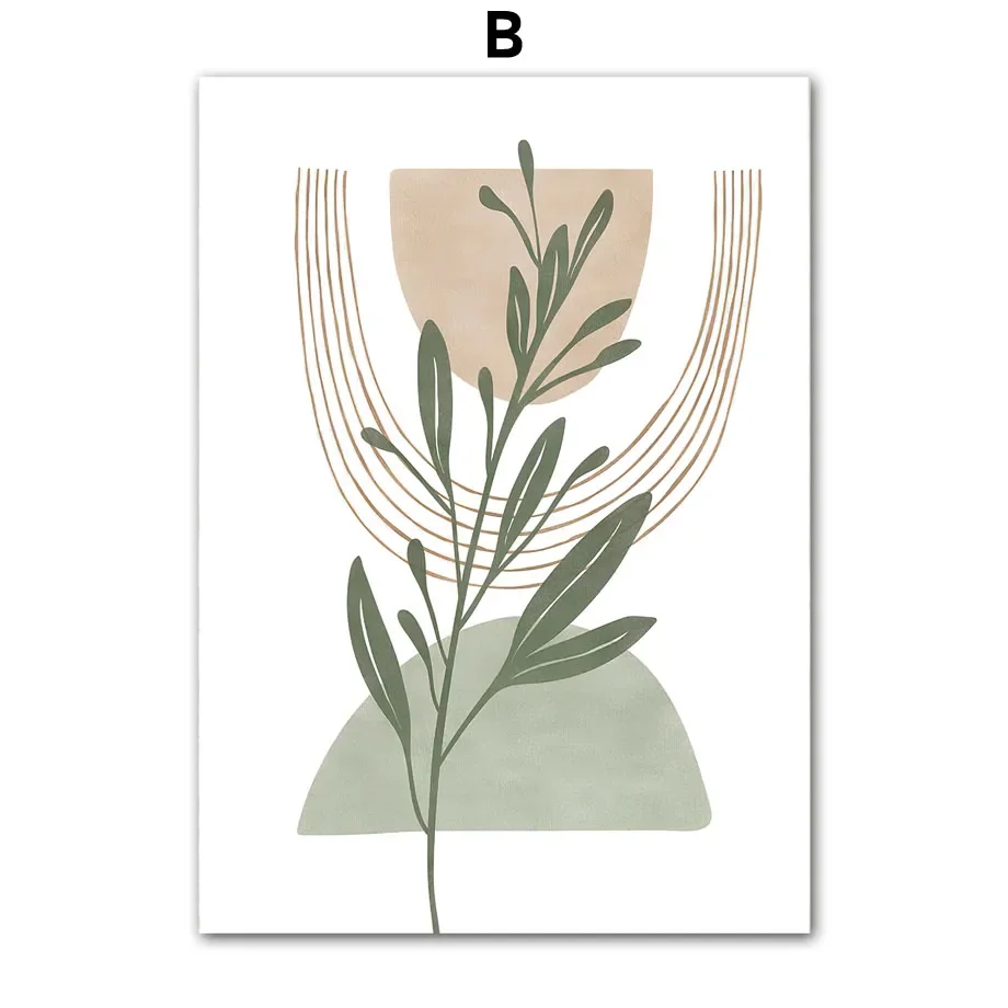 Plakat boho zielone liście i geometria Wzór 6