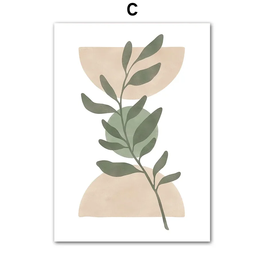 Plakat boho zielone liście i geometria Wzór 7