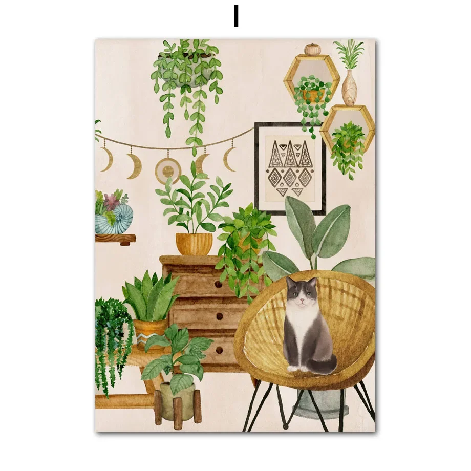 Abstrakcyjny plakat botaniczny boho - monstera i słońce Wzór 1