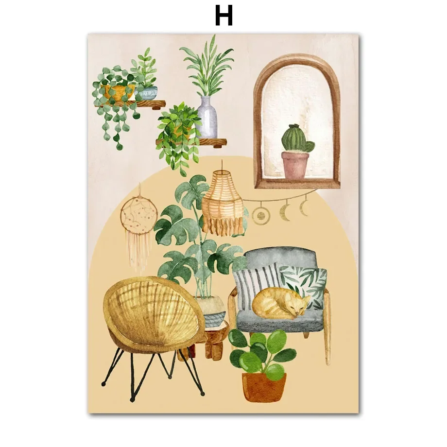 Abstrakcyjny plakat botaniczny boho - monstera i słońce Wzór 6