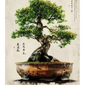 Bonsai i sakura - plakat botaniczny na płótnie Biały
