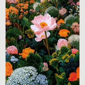 Plakat botaniczny inspirowany sztuką japońską Fioletowy