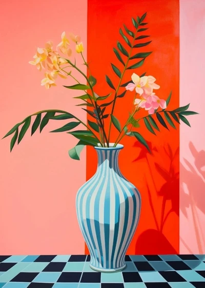 Plakat botaniczny – kaktus i kwiaty w akwareli Wzór 11