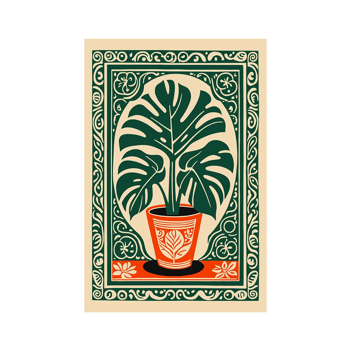 Plakat botaniczny Monstera w stylu boho Wzór 1