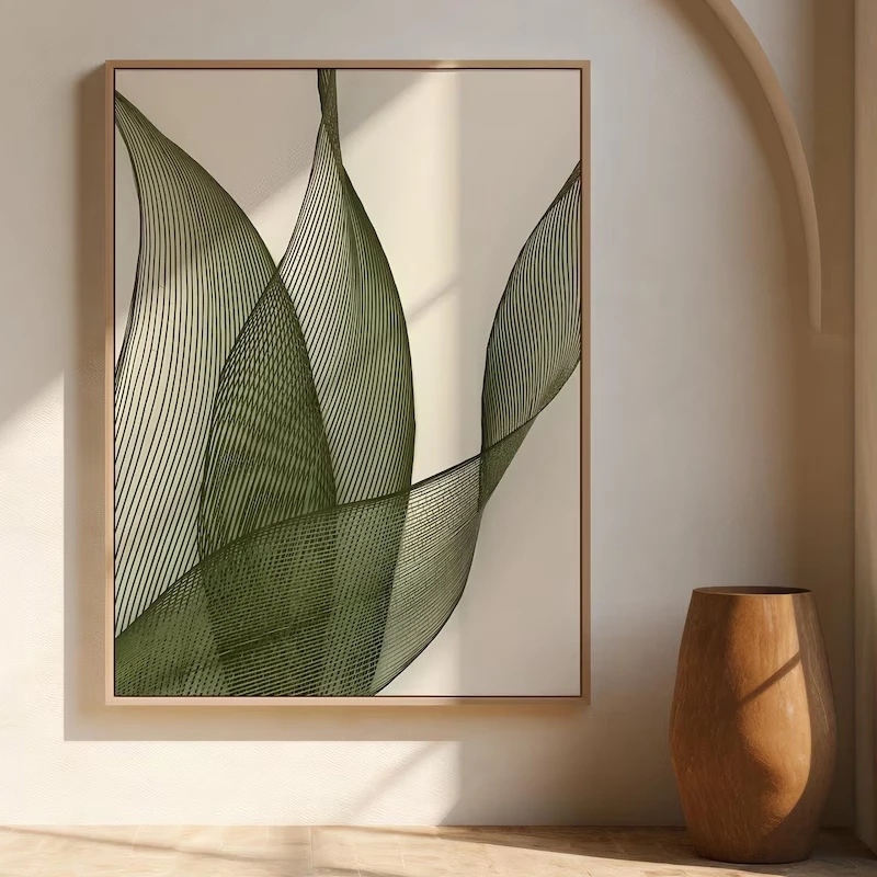 Zielone liście - minimalistyczny plakat botaniczny Biały