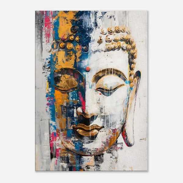 Plakat Budda Biało-Złoty Minimalizm Zen Biały