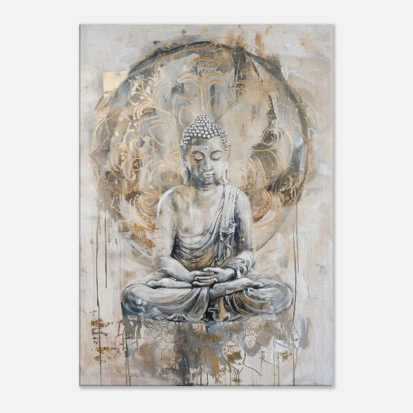 Plakat Budda Biało-Złoty Minimalizm Zen Fioletowy