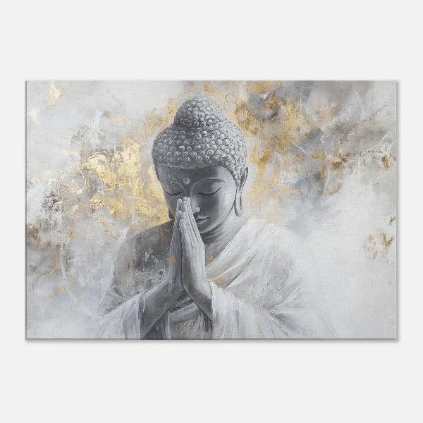 Plakat Budda Biało-Złoty Minimalizm Zen Granatowy