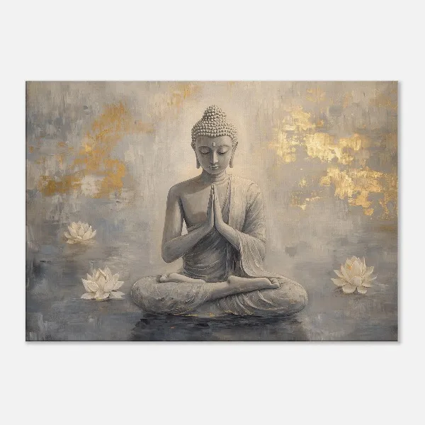 Plakat Budda Biało-Złoty Minimalizm Zen Jasnozielony